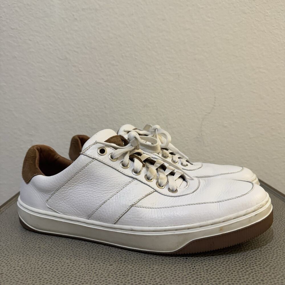 Peter Millar Collection Vantage Pebble Grain Leather White Sneakers Size 9.5 M